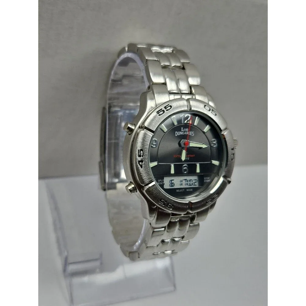 Vintage Lee Dungarees Mens Analog Digital Sport Metal Bracelet Watch New Battery